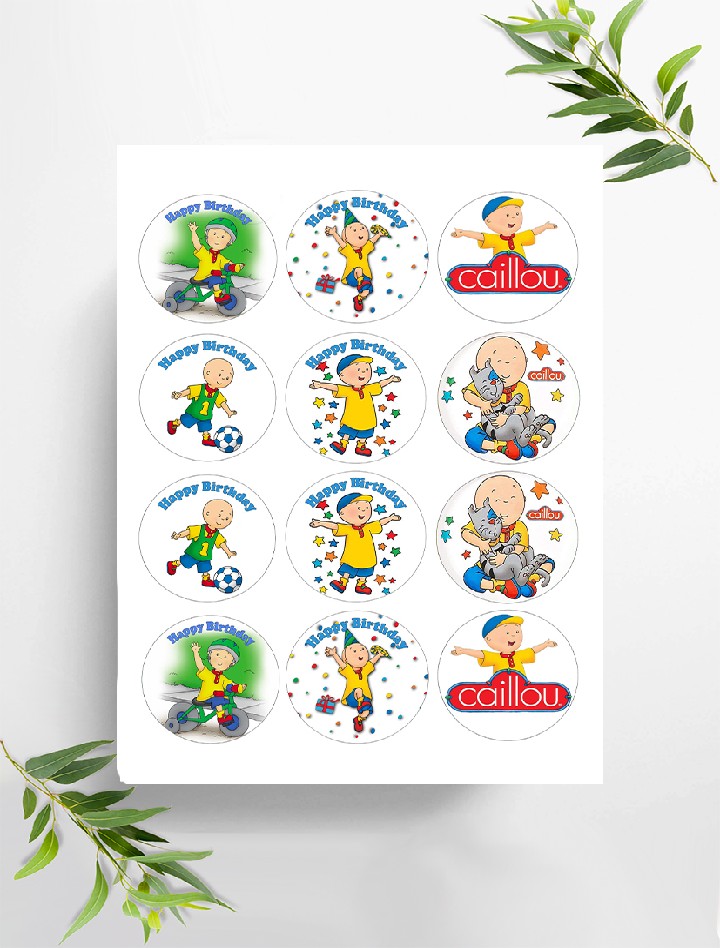 Caillou 12 Muffinaufleger ca. 6 cm zum selbst ausscheiden,  mit (12) weiteren Motiven